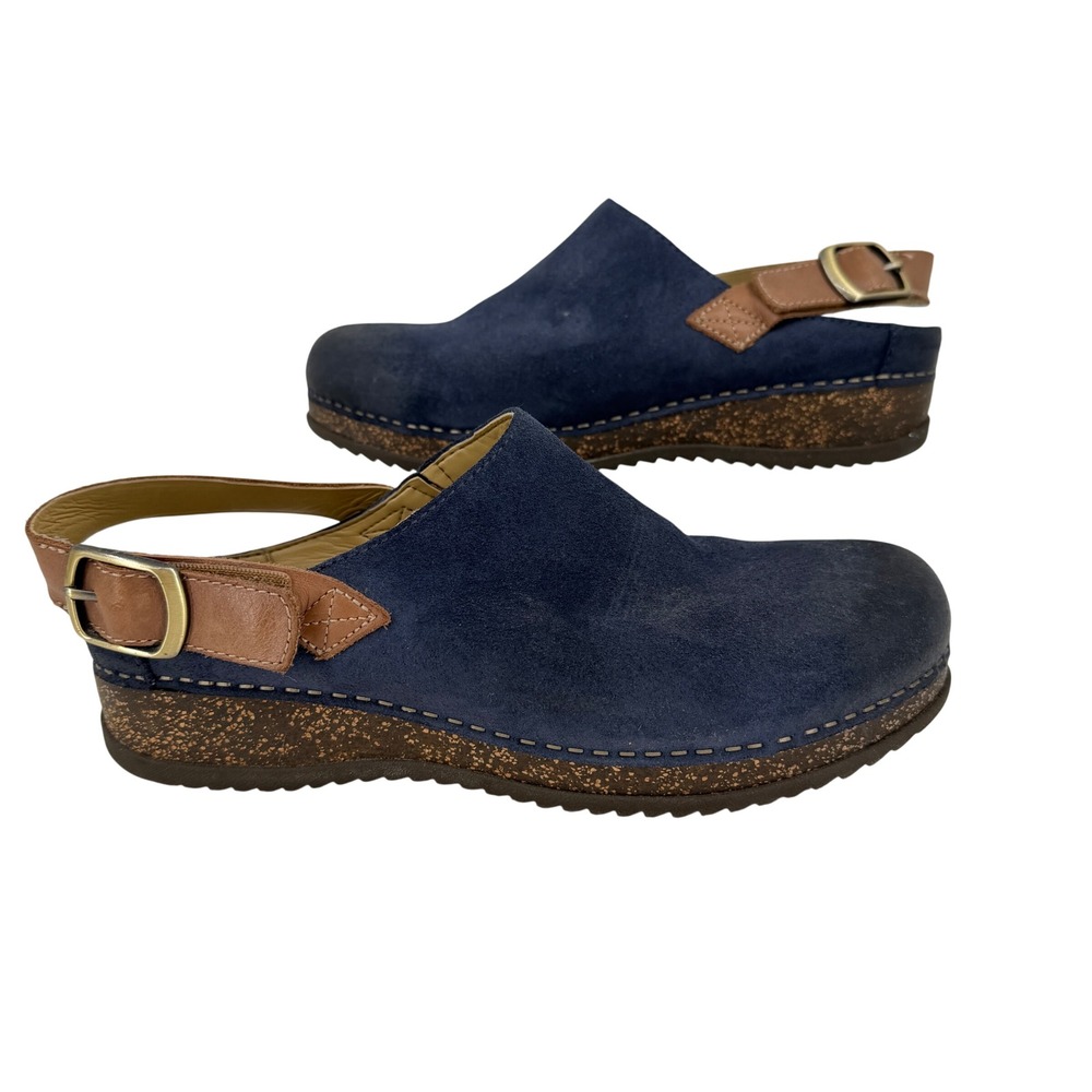 Dansko Berry Swivel Strap Clog Women 39 Navy Blue Suede Slingback Mules